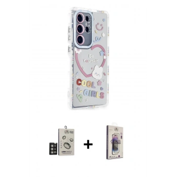 MARSİLYAN™- Galaxy S24 Ultra Kılıf Ahenk Modern Serisi - Siyah Bilvis 3D Cam Ekran Koruyucu + Bilvis Titan Kamera Lens - DNMR