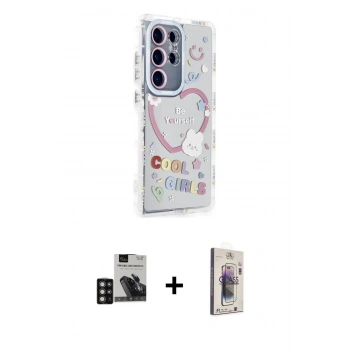 MARSİLYAN™- Galaxy S24 Ultra Kılıf Ahenk Modern Serisi - Siyah Bilvis 3D Cam Ekran Koruyucu + PVD Metal Kamera Lens - DNMR