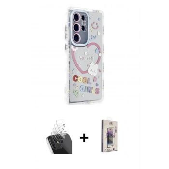 MARSİLYAN™- Galaxy S24 Ultra Kılıf Ahenk Modern Serisi - Siyah Bilvis 3D Cam Ekran Koruyucu + Kamera Lens Koruma Cam - SF