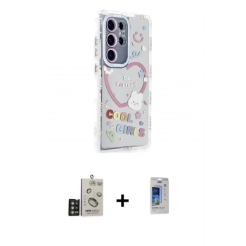 MARSİLYAN™- Galaxy S24 Ultra Kılıf Ahenk Modern Serisi - Siyah Durable Full Glue Curved Cam + Bilvis Titan Kamera Lens - GD