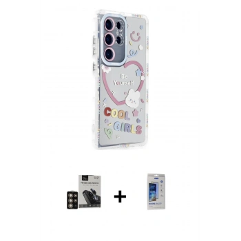 MARSİLYAN™- Galaxy S24 Ultra Kılıf Ahenk Modern Serisi - Siyah Durable Full Glue Curved Cam + PVD Metal Kamera Lens - GD