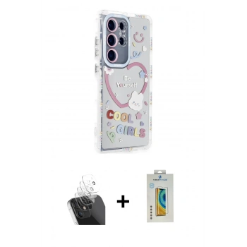 MARSİLYAN™- Galaxy S24 Ultra Kılıf Ahenk Modern Serisi - Siyah Polymer Nano Ekran Koruyucu + Kamera Lens Koruma Cam - SF