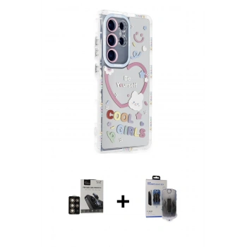 MARSİLYAN™- Galaxy S24 Ultra Kılıf Ahenk Modern Serisi - Siyah Vanessa Magic Hayalet Cam + PVD Metal Kamera Lens - GD