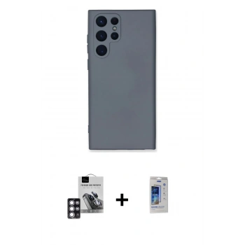 MARSİLYAN™- Galaxy S24 Ultra Kılıf Ahenk Serisi - Siyah Durable Full Glue Curved Cam + PVD Metal Kamera Lens - PE