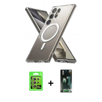 MARSİLYAN™- Galaxy S24 Ultra Kılıf Ahenk Yansıma Prime - Siyah 360 Mat Full Body Arka Koruyucu + Raze Metal Kamera Lens - SI