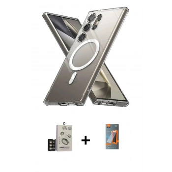 MARSİLYAN™- Galaxy S24 Ultra Kılıf Ahenk Yansıma Prime - Siyah AutoKit 5in1 Fiber Hayalet Polymer Nano Ekran Koruyucu + Bilvis Titan Kamera Lens - GD