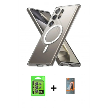 MARSİLYAN™- Galaxy S24 Ultra Kılıf Ahenk Yansıma Prime - Siyah AutoKit 5in1 Fiber Hayalet Polymer Nano Ekran Koruyucu + Raze Metal Kamera Lens - GI