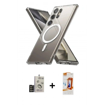 MARSİLYAN™- Galaxy S24 Ultra Kılıf Ahenk Yansıma Prime - Siyah AutoKit 5in1 Fiber Polymer Nano Ekran Koruyucu + Bilvis Titan Kamera Lens - GD