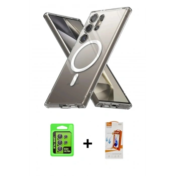 MARSİLYAN™- Galaxy S24 Ultra Kılıf Ahenk Yansıma Prime - Siyah AutoKit 5in1 Fiber Polymer Nano Ekran Koruyucu + Raze Metal Kamera Lens - GI