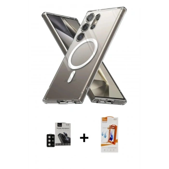 MARSİLYAN™- Galaxy S24 Ultra Kılıf Ahenk Yansıma Prime - Siyah AutoKit 5in1 Fiber Polymer Nano Ekran Koruyucu + PVD Metal Kamera Lens - SH