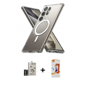 MARSİLYAN™- Galaxy S24 Ultra Kılıf Ahenk Yansıma Prime - Siyah AutoKit 5in1 Fiber Polymer Nano Ekran Koruyucu + Bilvis Titan Kamera Lens - SH