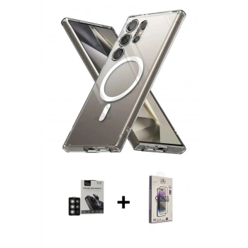 MARSİLYAN™- Galaxy S24 Ultra Kılıf Ahenk Yansıma Prime - Siyah Bilvis 3D Cam Ekran Koruyucu + PVD Metal Kamera Lens - DNMR