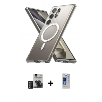 MARSİLYAN™- Galaxy S24 Ultra Kılıf Ahenk Yansıma Prime - Siyah Durable Full Glue Curved Cam + PVD Metal Kamera Lens - DNMR