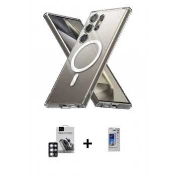 MARSİLYAN™- Galaxy S24 Ultra Kılıf Ahenk Yansıma Prime - Siyah Durable Full Glue Curved Hayalet Cam + PVD Metal Kamera Lens - PE
