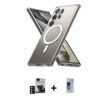 MARSİLYAN™- Galaxy S24 Ultra Kılıf Ahenk Yansıma Prime - Siyah Durable Full Glue Curved Hayalet Cam + PVD Metal Kamera Lens - DNMR