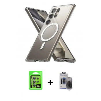MARSİLYAN™- Galaxy S24 Ultra Kılıf Ahenk Yansıma Prime - Siyah Vanessa Magic Hayalet Cam + Raze Metal Kamera Lens - GS