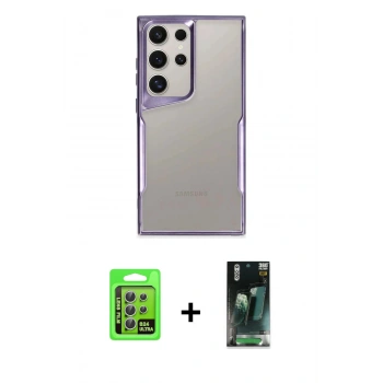 MARSİLYAN™- Galaxy S24 Ultra Kılıf Akış Çizgi Koleksiyonu - Şeffaf 360 Full Body Arka Koruyucu + Raze Metal Kamera Lens - GS