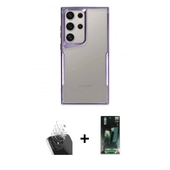 MARSİLYAN™- Galaxy S24 Ultra Kılıf Akış Çizgi Koleksiyonu - Şeffaf 360 Full Body Arka Koruyucu + Kamera Lens Koruma Cam - SF