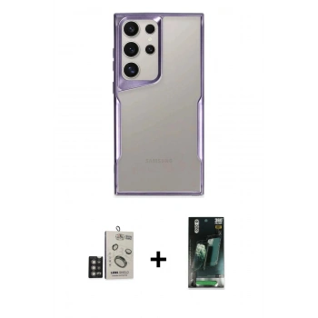 MARSİLYAN™- Galaxy S24 Ultra Kılıf Akış Çizgi Koleksiyonu - Siyah 360 Mat Full Body Arka Koruyucu + Bilvis Titan Kamera Lens - DNMR