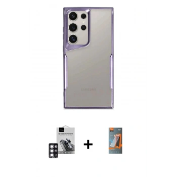 MARSİLYAN™- Galaxy S24 Ultra Kılıf Akış Çizgi Koleksiyonu - Siyah AutoKit 5in1 Fiber Hayalet Polymer Nano Ekran Koruyucu + PVD Metal Kamera Lens - PE