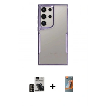 MARSİLYAN™- Galaxy S24 Ultra Kılıf Akış Çizgi Koleksiyonu - Siyah AutoKit 5in1 Fiber Hayalet Polymer Nano Ekran Koruyucu + PVD Metal Kamera Lens - GD