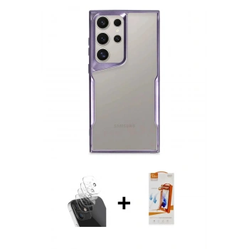 MARSİLYAN™- Galaxy S24 Ultra Kılıf Akış Çizgi Koleksiyonu - Siyah AutoKit 5in1 Fiber Polymer Nano Ekran Koruyucu + Kamera Lens Koruma Cam - SF