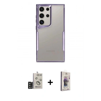 MARSİLYAN™- Galaxy S24 Ultra Kılıf Akış Çizgi Koleksiyonu - Siyah Bilvis 3D Cam Ekran Koruyucu + Bilvis Titan Kamera Lens - SH