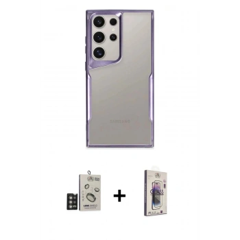 MARSİLYAN™- Galaxy S24 Ultra Kılıf Akış Çizgi Koleksiyonu - Siyah Bilvis 3D Cam Ekran Koruyucu + Bilvis Titan Kamera Lens - DNMR