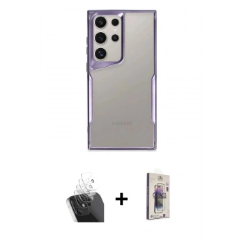 MARSİLYAN™- Galaxy S24 Ultra Kılıf Akış Çizgi Koleksiyonu - Siyah Bilvis 3D Cam Ekran Koruyucu + Kamera Lens Koruma Cam - SF
