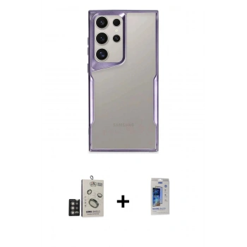 MARSİLYAN™- Galaxy S24 Ultra Kılıf Akış Çizgi Koleksiyonu - Siyah Durable Full Glue Curved Cam + Bilvis Titan Kamera Lens - DNMR
