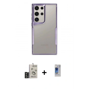 MARSİLYAN™- Galaxy S24 Ultra Kılıf Akış Çizgi Koleksiyonu - Siyah Durable Full Glue Curved Hayalet Cam + Bilvis Titan Kamera Lens - SH