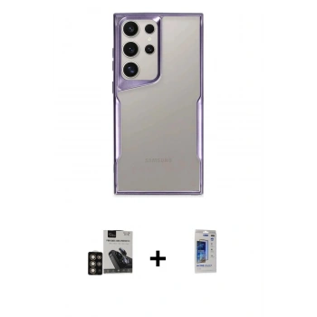 MARSİLYAN™- Galaxy S24 Ultra Kılıf Akış Çizgi Koleksiyonu - Siyah Durable Full Glue Curved Hayalet Cam + PVD Metal Kamera Lens - GD