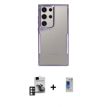 MARSİLYAN™- Galaxy S24 Ultra Kılıf Akış Çizgi Koleksiyonu - Siyah Durable Full Glue Curved Hayalet Cam + PVD Metal Kamera Lens - PE