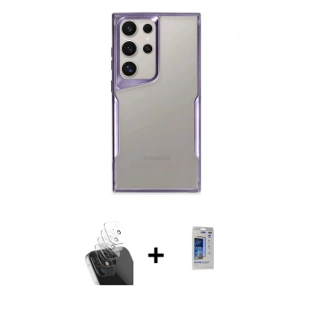MARSİLYAN™- Galaxy S24 Ultra Kılıf Akış Çizgi Koleksiyonu - Siyah Durable Full Glue Curved Hayalet Cam + Kamera Lens Koruma Cam - SF