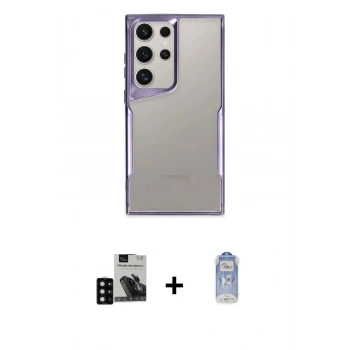 MARSİLYAN™- Galaxy S24 Ultra Kılıf Akış Çizgi Koleksiyonu - Siyah Joko Magic 5D Cam + PVD Metal Kamera Lens - SH