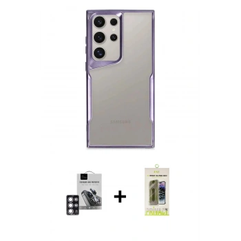 MARSİLYAN™- Galaxy S24 Ultra Kılıf Akış Çizgi Koleksiyonu - Siyah Joko Magic 5D Hayalet Cam + PVD Metal Kamera Lens - PE