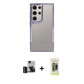MARSİLYAN™- Galaxy S24 Ultra Kılıf Akış Çizgi Koleksiyonu - Siyah Joko Magic 5D Hayalet Cam + PVD Metal Kamera Lens - SH