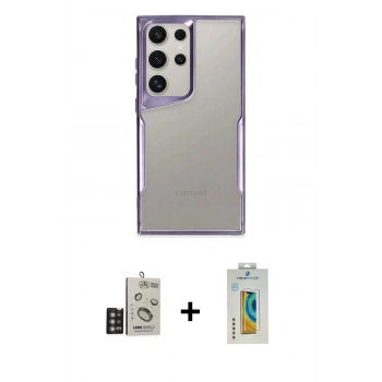 MARSİLYAN™- Galaxy S24 Ultra Kılıf Akış Çizgi Koleksiyonu - Siyah Polymer Nano Ekran Koruyucu + Bilvis Titan Kamera Lens - DNMR
