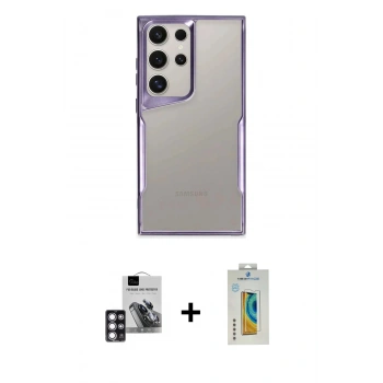MARSİLYAN™- Galaxy S24 Ultra Kılıf Akış Çizgi Koleksiyonu - Siyah Polymer Nano Ekran Koruyucu + PVD Metal Kamera Lens - PE