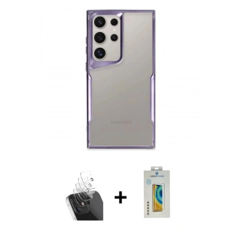 MARSİLYAN™- Galaxy S24 Ultra Kılıf Akış Çizgi Koleksiyonu - Siyah Polymer Nano Ekran Koruyucu + Kamera Lens Koruma Cam - SF