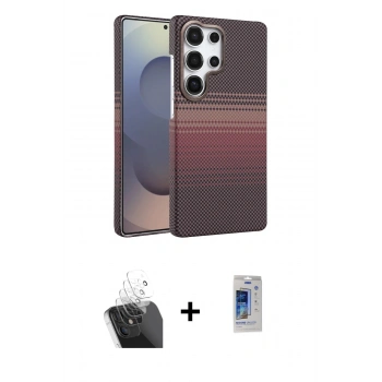 MARSİLYAN™- Galaxy S24 Ultra Kılıf Doruk Serisi - Siyah Durable Full Glue Curved Cam + Kamera Lens Koruma Cam - SF