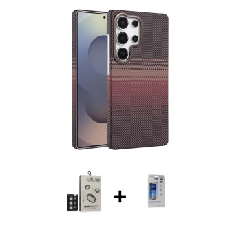 MARSİLYAN™- Galaxy S24 Ultra Kılıf Doruk Serisi - Siyah Durable Full Glue Curved Hayalet Cam + Bilvis Titan Kamera Lens - DNMR