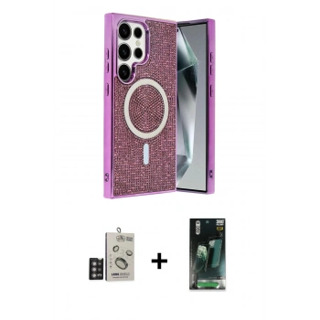 MARSİLYAN™- Galaxy S24 Ultra Kılıf Eksen Çizgi - Şeffaf 360 Full Body Arka Koruyucu + Bilvis Titan Kamera Lens - DNMR