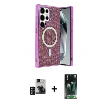 MARSİLYAN™- Galaxy S24 Ultra Kılıf Eksen Çizgi - Şeffaf 360 Full Body Arka Koruyucu + PVD Metal Kamera Lens - DNMR