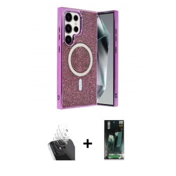 MARSİLYAN™- Galaxy S24 Ultra Kılıf Eksen Çizgi - Şeffaf 360 Full Body Arka Koruyucu + Kamera Lens Koruma Cam - SF
