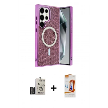 MARSİLYAN™- Galaxy S24 Ultra Kılıf Eksen Çizgi - Siyah AutoKit 5in1 Fiber Polymer Nano Ekran Koruyucu + Bilvis Titan Kamera Lens - DNMR