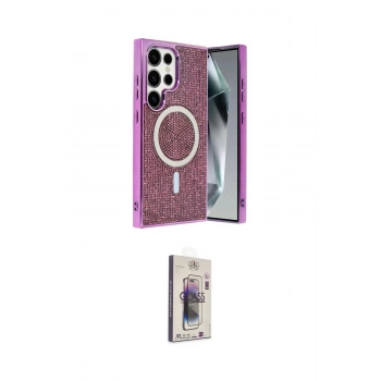 MARSİLYAN™- Galaxy S24 Ultra Kılıf Eksen Çizgi - Siyah Bilvis 3D Cam Ekran Koruyucu