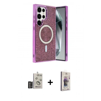 MARSİLYAN™- Galaxy S24 Ultra Kılıf Eksen Çizgi - Siyah Bilvis 3D Cam Ekran Koruyucu + Bilvis Titan Kamera Lens - DNMR