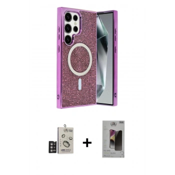 MARSİLYAN™- Galaxy S24 Ultra Kılıf Eksen Çizgi - Siyah Bilvis Hayalet Cam Ekran Koruyucu + Bilvis Titan Kamera Lens - DNMR