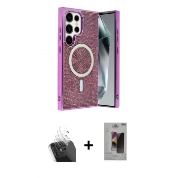 MARSİLYAN™- Galaxy S24 Ultra Kılıf Eksen Çizgi - Siyah Bilvis Hayalet Cam Ekran Koruyucu + Kamera Lens Koruma Cam - SF